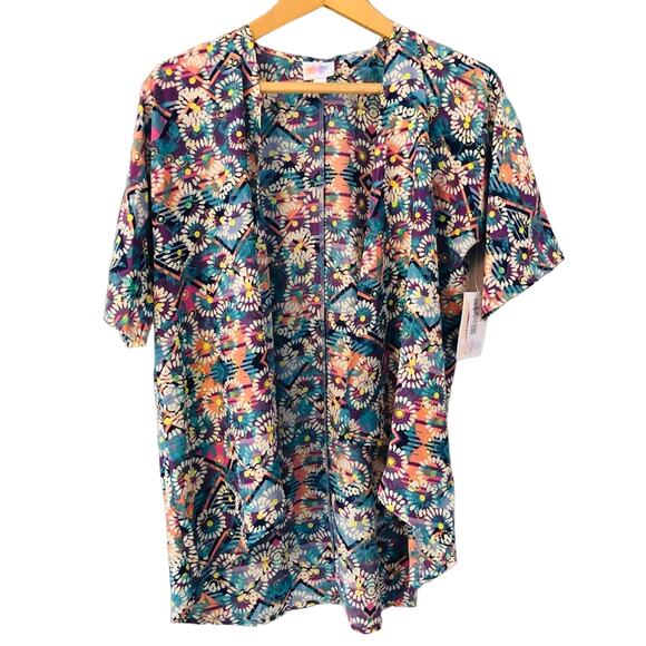 LuLaRoe Bianka abstract open kimono top satin cover-up colorful whimsical 3 - Picture 1 of 4